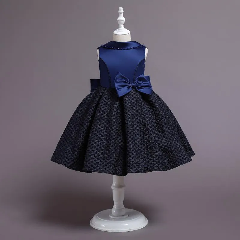 DS001 Girl Dresses Baby Satin Plaid Flower Vintage Big V-shape Bow Pageant Kids Birthday Party Ball Gown Tutu Princess Dress for Girls
