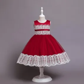 DS011 2022 High Quality Elegant Splice Lace Formal Party Frocks Satin Baby Girls Princess Dress Prom Birthday Wedding Skirt 2-10 Years