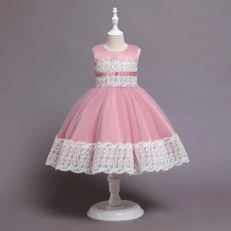 DS011 2022 High Quality Elegant Splice Lace Formal Party Frocks Satin Baby Girls Princess Dress Prom Birthday Wedding Skirt 2-10 Years