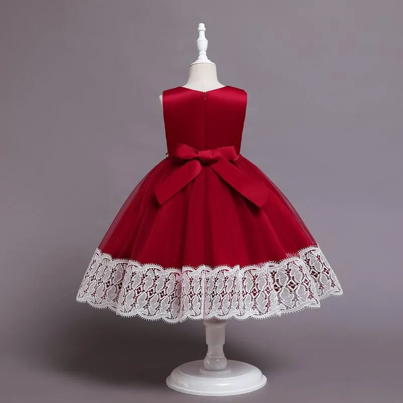 DS011 2022 High Quality Elegant Splice Lace Formal Party Frocks Satin Baby Girls Princess Dress Prom Birthday Wedding Skirt 2-10 Years