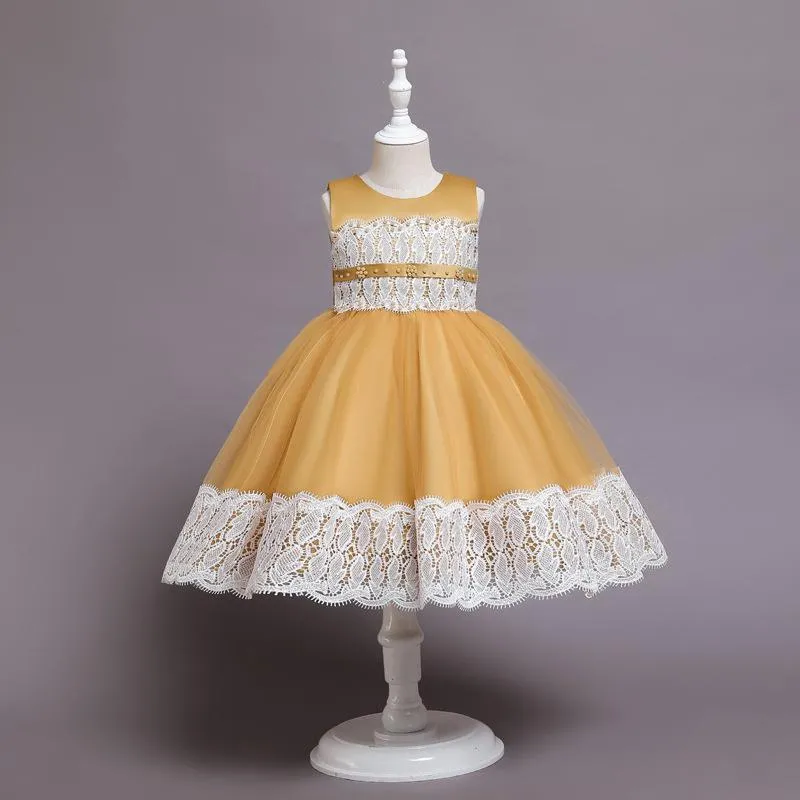 DS011 2022 High Quality Elegant Splice Lace Formal Party Frocks Satin Baby Girls Princess Dress Prom Birthday Wedding Skirt 2-10 Years