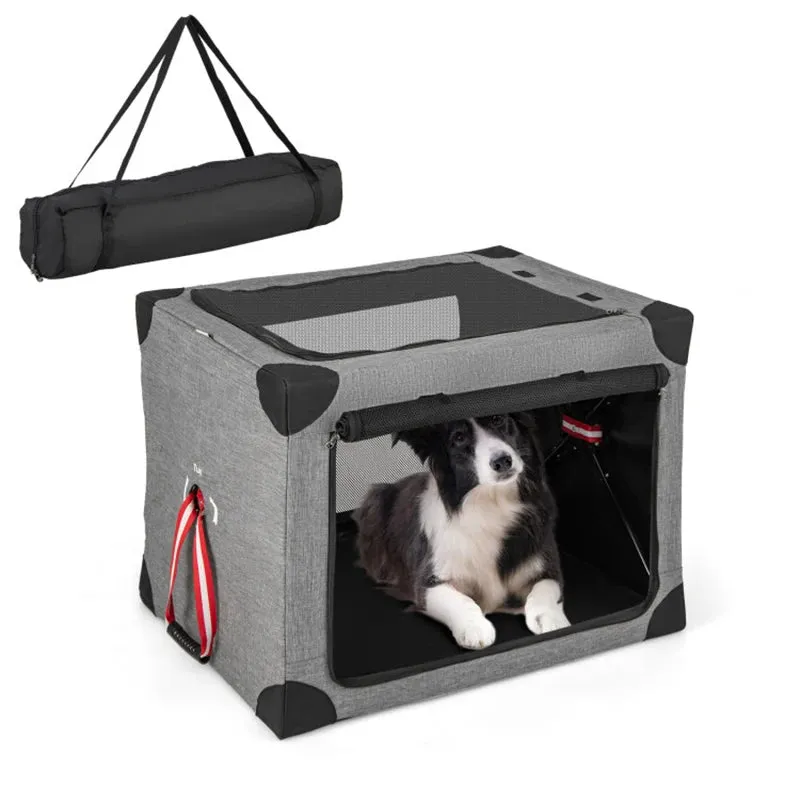 Durable Cover Removable Pad Pet Dog Carry Bag Instant Folding 3-Door Dog Crate with Removable Pad and Metal Frame for Large Dog