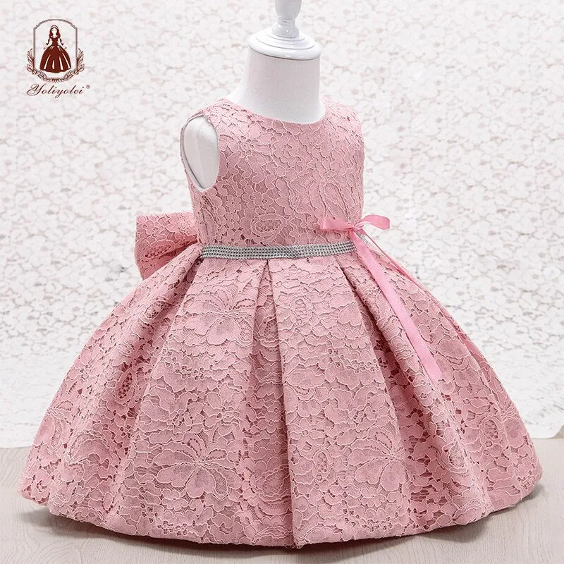 EA005 6 to 24 Month Elegant Soft Printing SleevelesAs Skirt Newborn Girl Baby Lace Princess Party Dress
