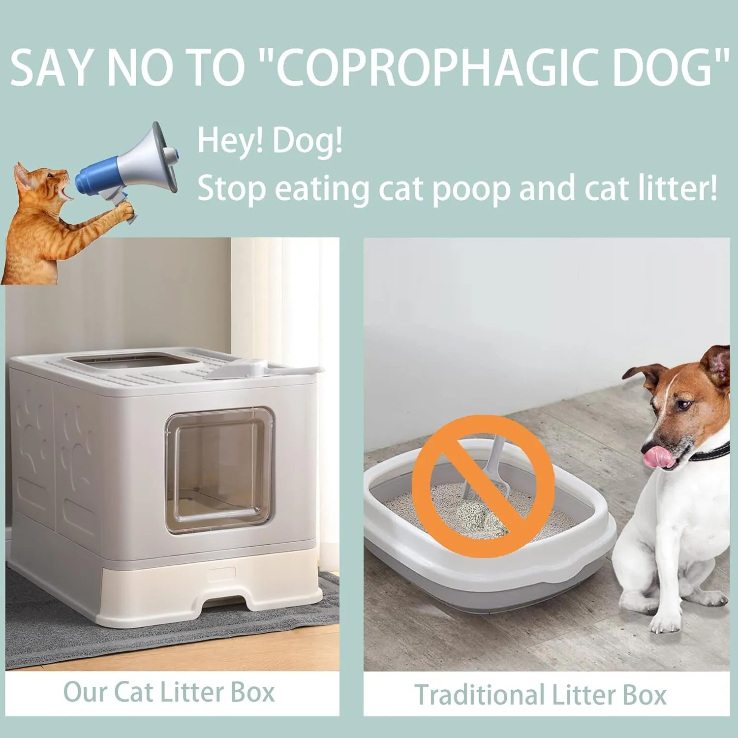 Foldable Cat Litter Box with Lid, Large Top Entry Anti-Splashing with Cat Litter Scoop, Enclosed Plastic Kitty Litter Box with Drawer Type Easy Clean Cat Litter Pan(Gray)