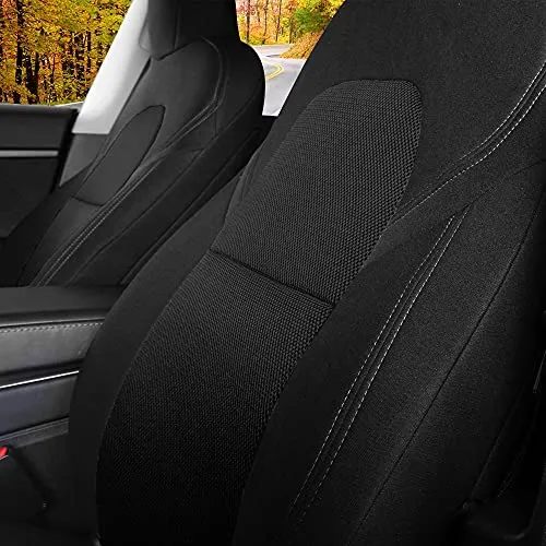 Front Car Seat Covers Custom Fit for Tesla Model 3/Model Y Car Seat Protector 2PCS, Fully Wrapped Farbic Mesh Seat Cover Set for Tesla Model 3/Y2017 2018 2019 2020 2021 2022, Solid Black