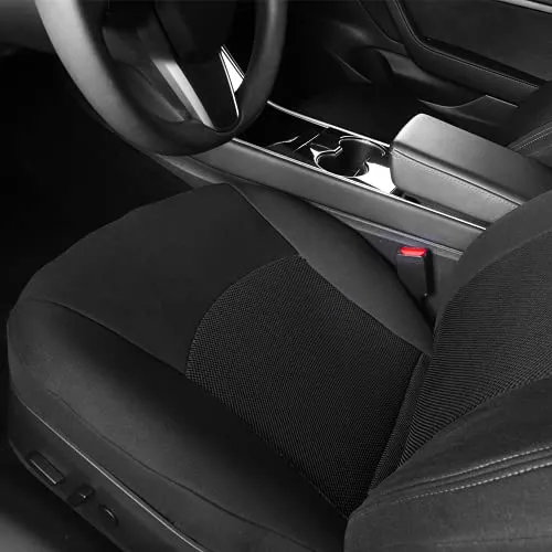 Front Car Seat Covers Custom Fit for Tesla Model 3/Model Y Car Seat Protector 2PCS, Fully Wrapped Farbic Mesh Seat Cover Set for Tesla Model 3/Y2017 2018 2019 2020 2021 2022, Solid Black