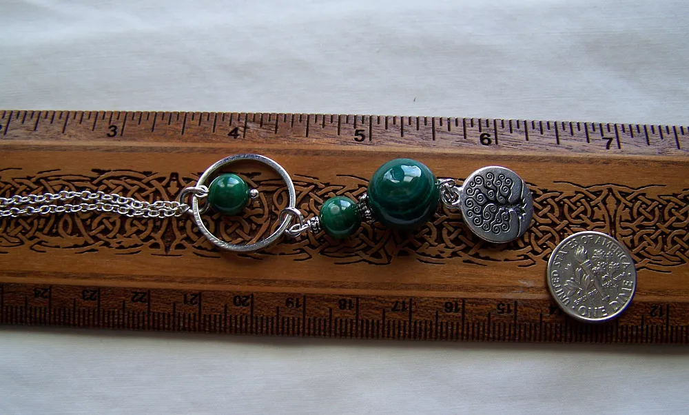 Green Malachite Beads Silver Tree of Life Elemental Necklace