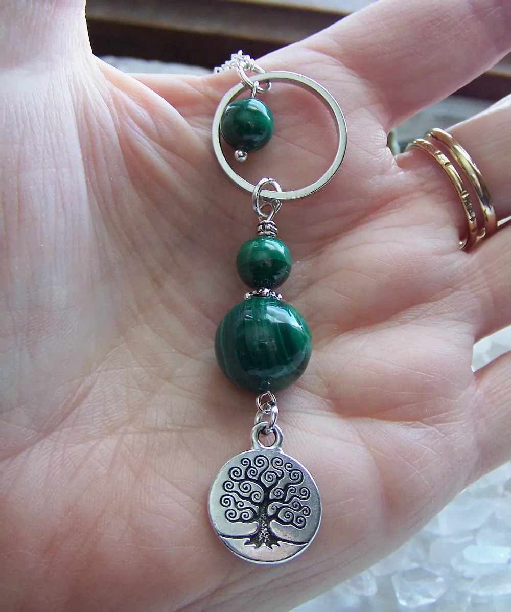 Green Malachite Beads Silver Tree of Life Elemental Necklace