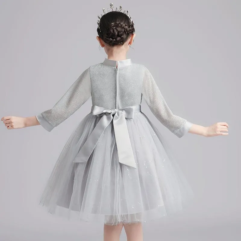 HP051 Outong Yoliyolei Pretty Kids Cute Princess Lace Long Sleeve Dress Elegant Wedding Bubble Skirt Baby Girls' Dresses