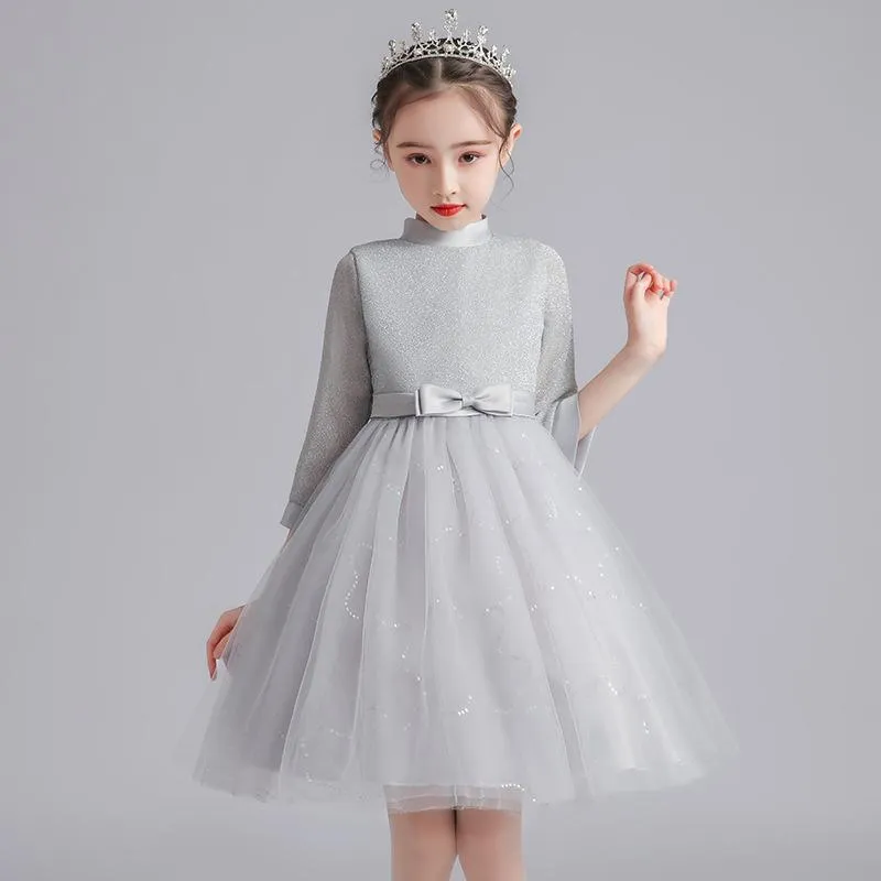 HP051 Outong Yoliyolei Pretty Kids Cute Princess Lace Long Sleeve Dress Elegant Wedding Bubble Skirt Baby Girls' Dresses