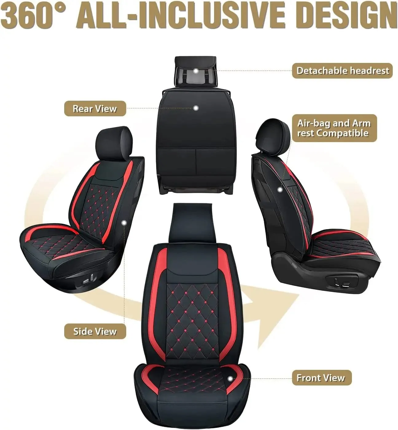 Hyundai Honda Accord Kia Civic Corolla Camry CRV RAV4 Fusion 5 Seat Covers (Full Set, Black Red)