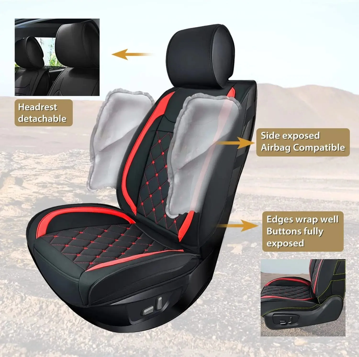 Hyundai Honda Accord Kia Civic Corolla Camry CRV RAV4 Fusion 5 Seat Covers (Full Set, Black Red)