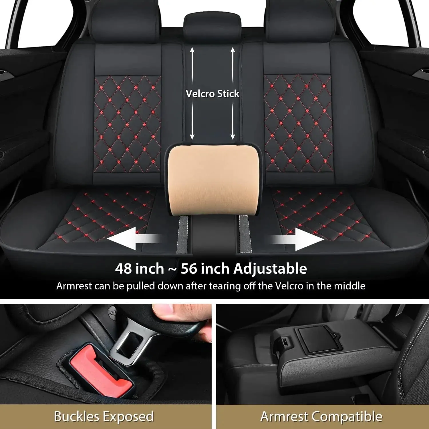 Hyundai Honda Accord Kia Civic Corolla Camry CRV RAV4 Fusion 5 Seat Covers (Full Set, Black Red)