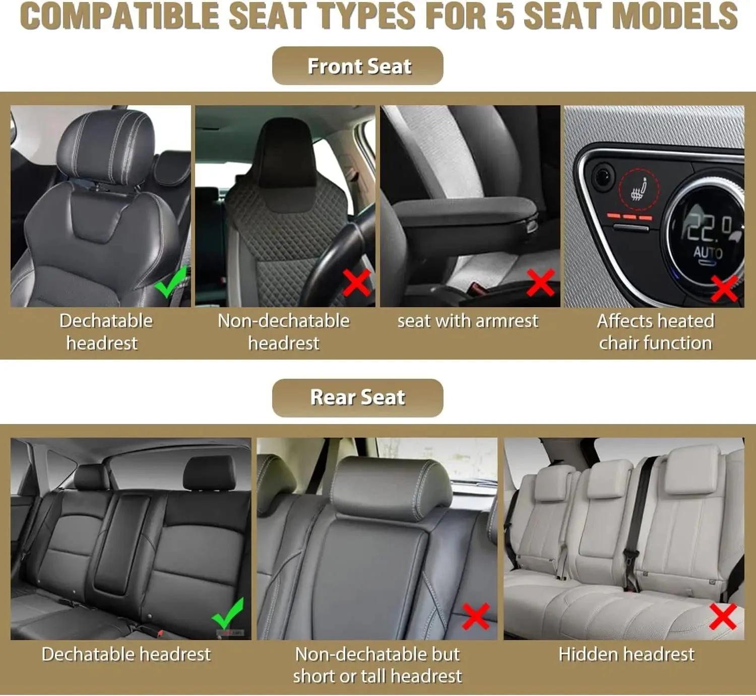 Hyundai Honda Accord Kia Civic Corolla Camry CRV RAV4 Fusion 5 Seat Covers (Full Set, Black Red)
