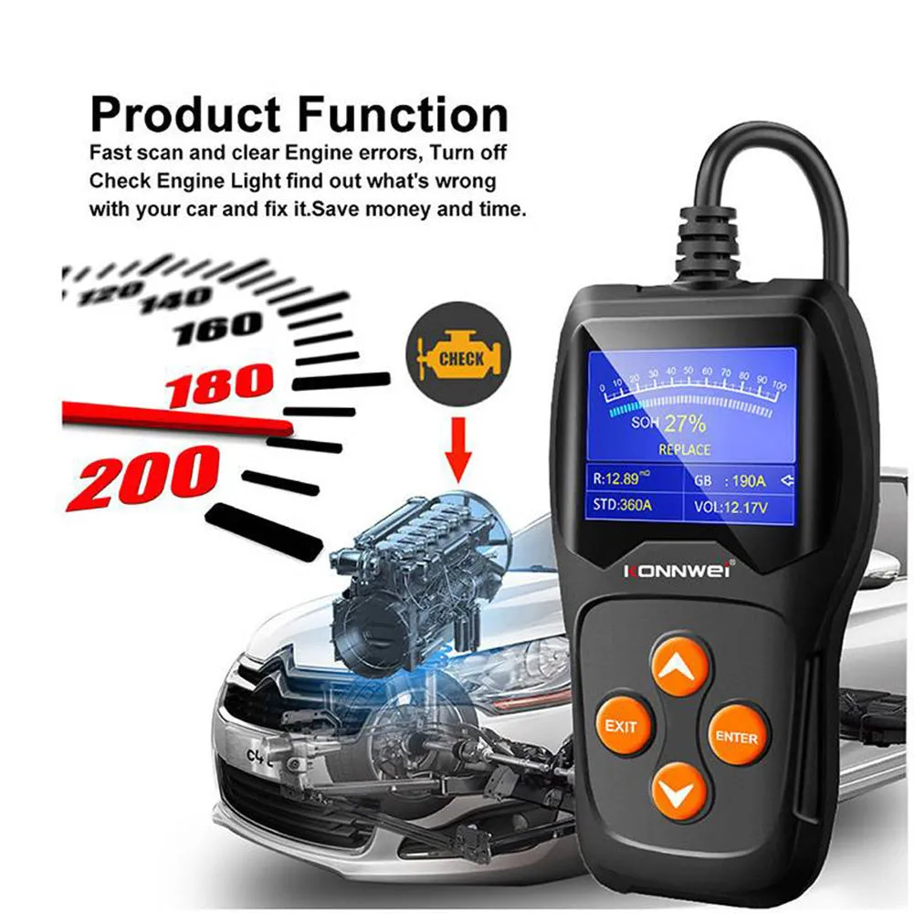 Kw600 Car Battery Tester 12v Battery Voltage Real-time Monitoring
