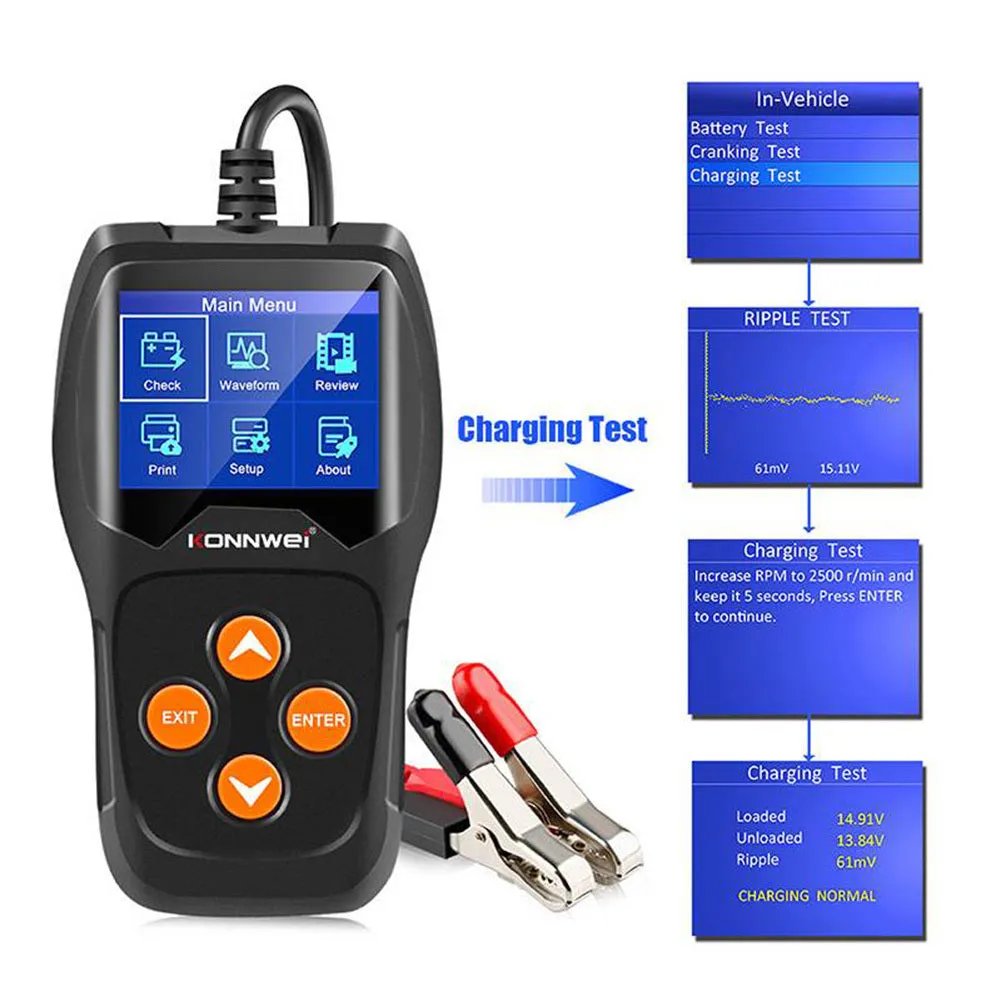 Kw600 Car Battery Tester 12v Battery Voltage Real-time Monitoring