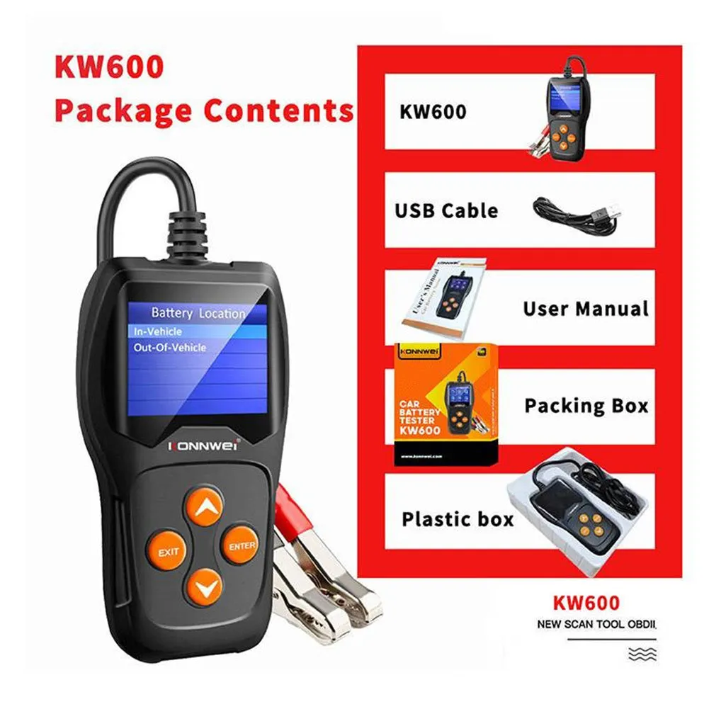 Kw600 Car Battery Tester 12v Battery Voltage Real-time Monitoring