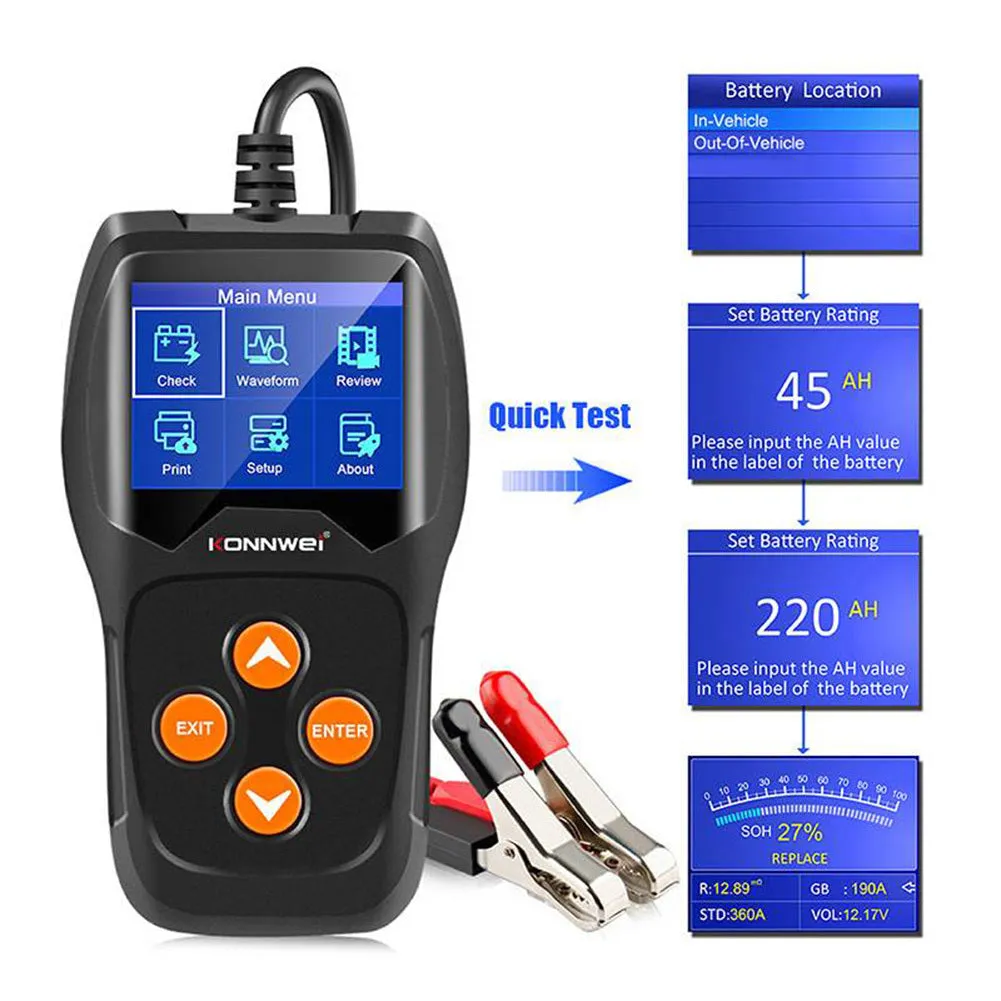 Kw600 Car Battery Tester 12v Battery Voltage Real-time Monitoring
