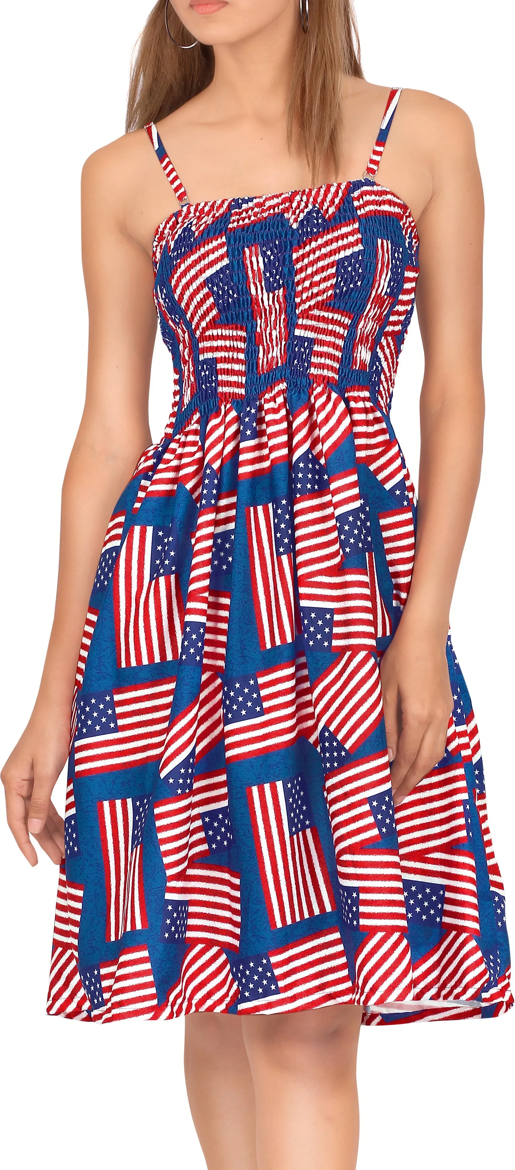 LA LEELA American Flag Print Tube Dress For Women Beachwear Female Swimsuit Coverup Star Print US