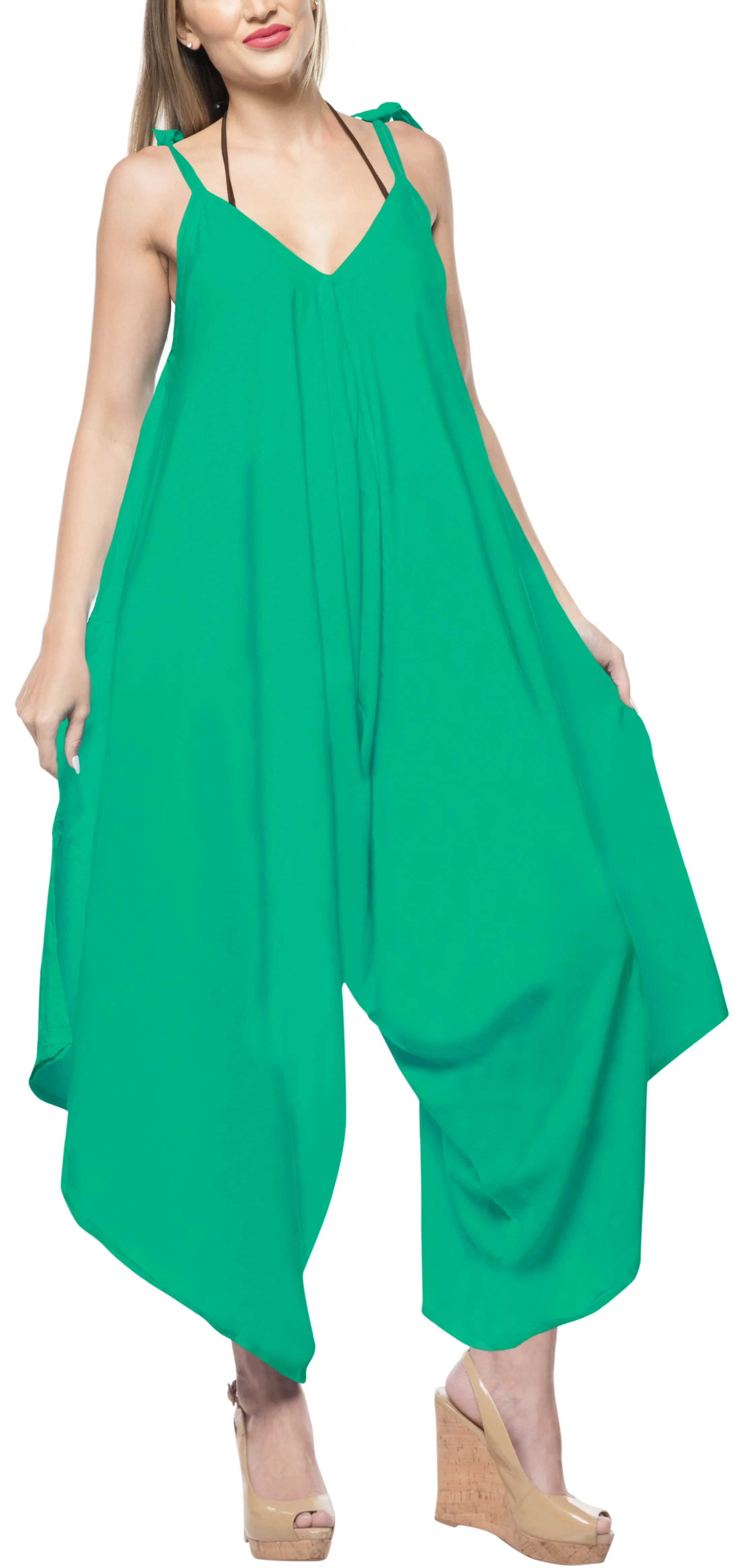 LA LEELA Beach Dress Solid Casual Swimwear Stretchy OSFM 14-16  Sea Green_3429