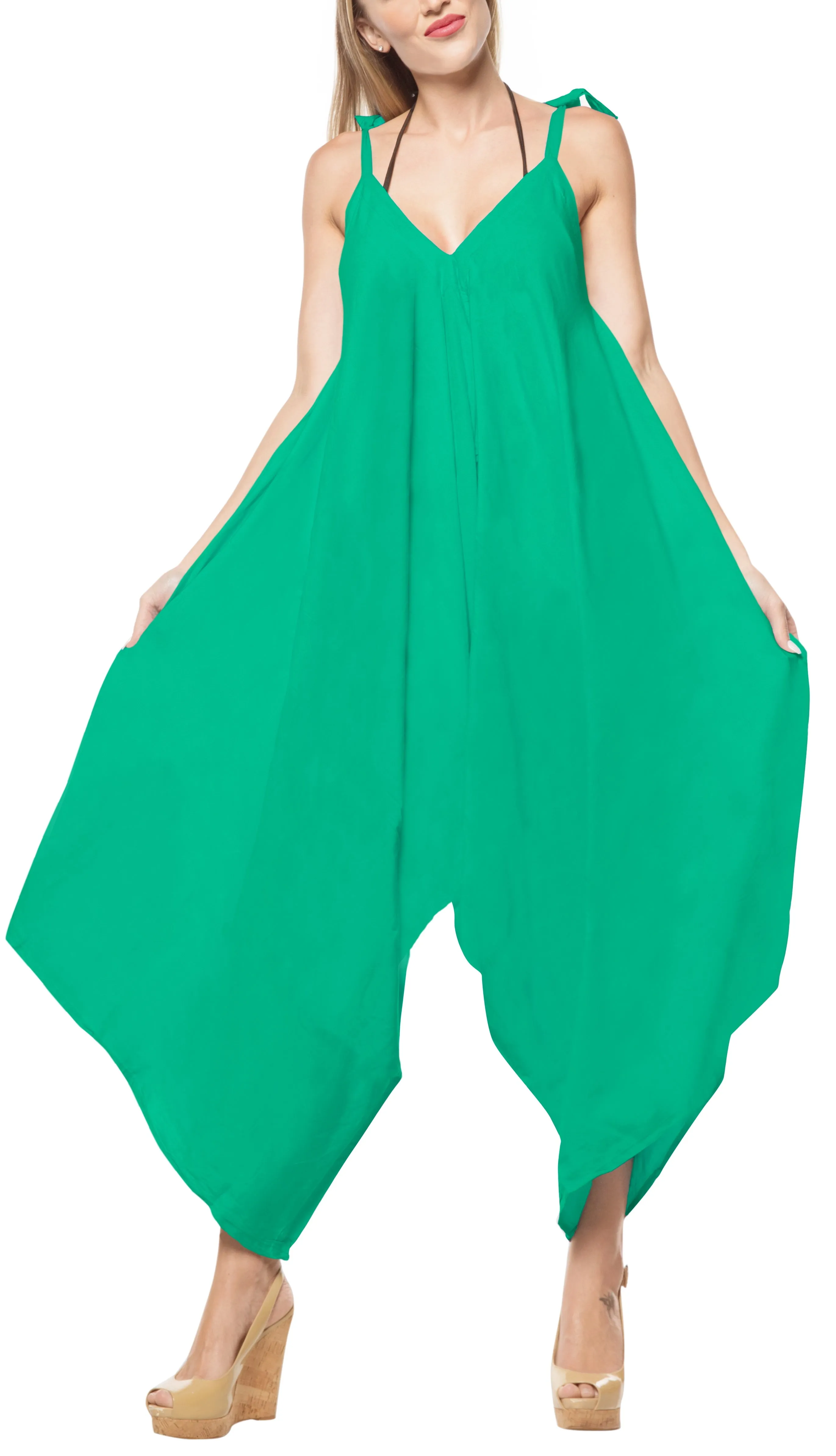 LA LEELA Beach Dress Solid Casual Swimwear Stretchy OSFM 14-16  Sea Green_3429