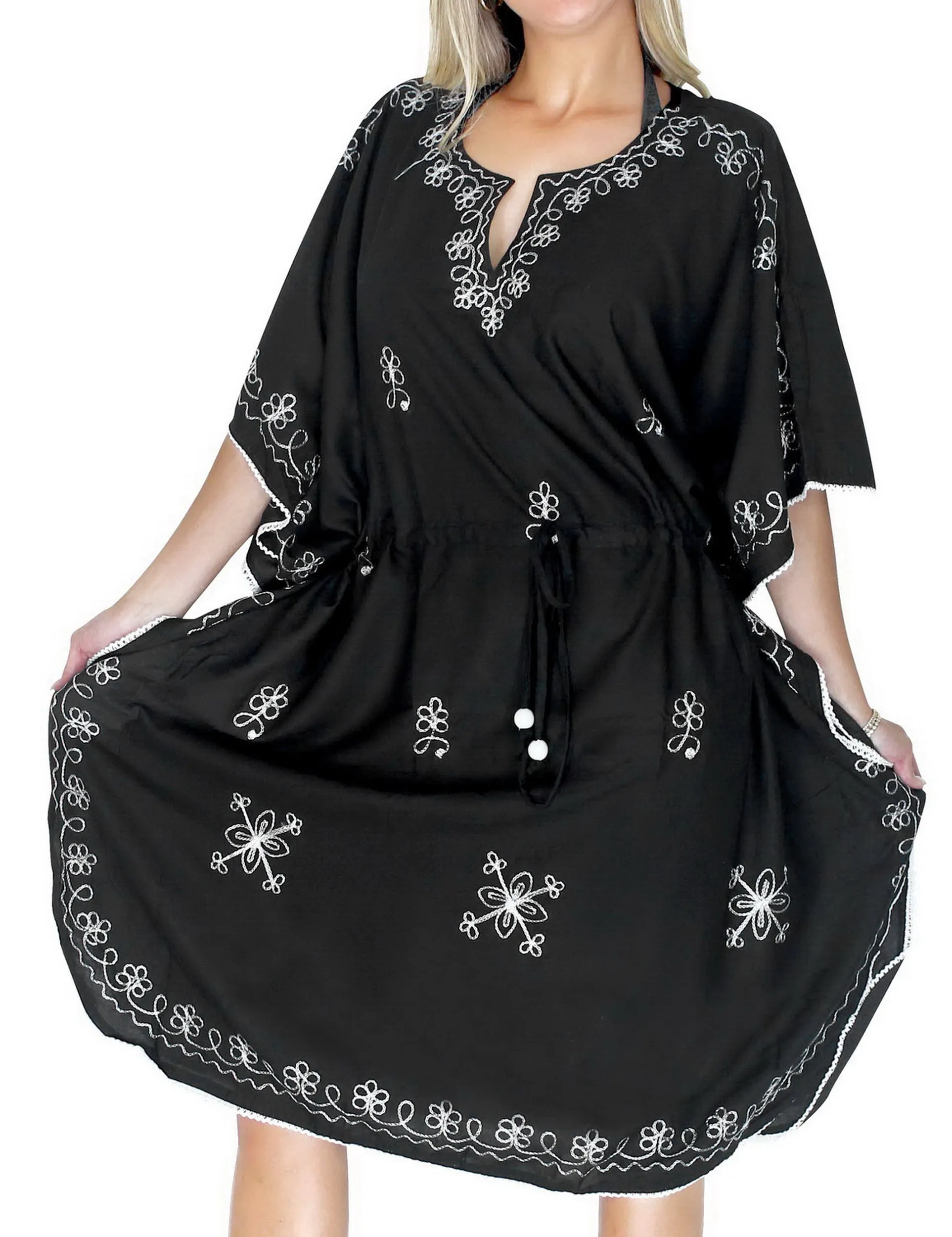 LA LEELA Bikni Swimwear Cover ups Rayon Solid Beach Dress Women OSFM 14-28 [L-4X] Black_1407