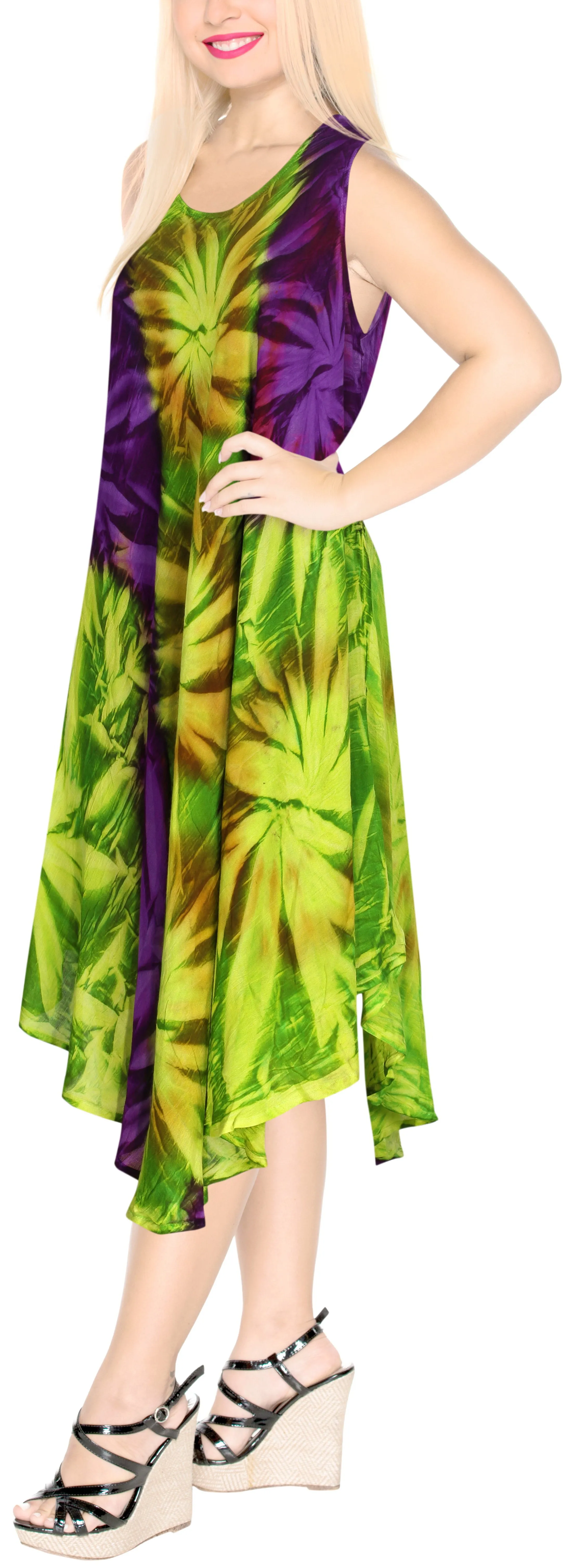 LA LEELA DRESS Beach Cover up Rayon Tie Dye Casual Tank Top Cover Up Violet_C102 OSFM 14-20W [L-2X]