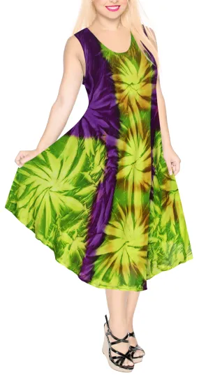 LA LEELA DRESS Beach Cover up Rayon Tie Dye Casual Tank Top Cover Up Violet_C102 OSFM 14-20W [L-2X]