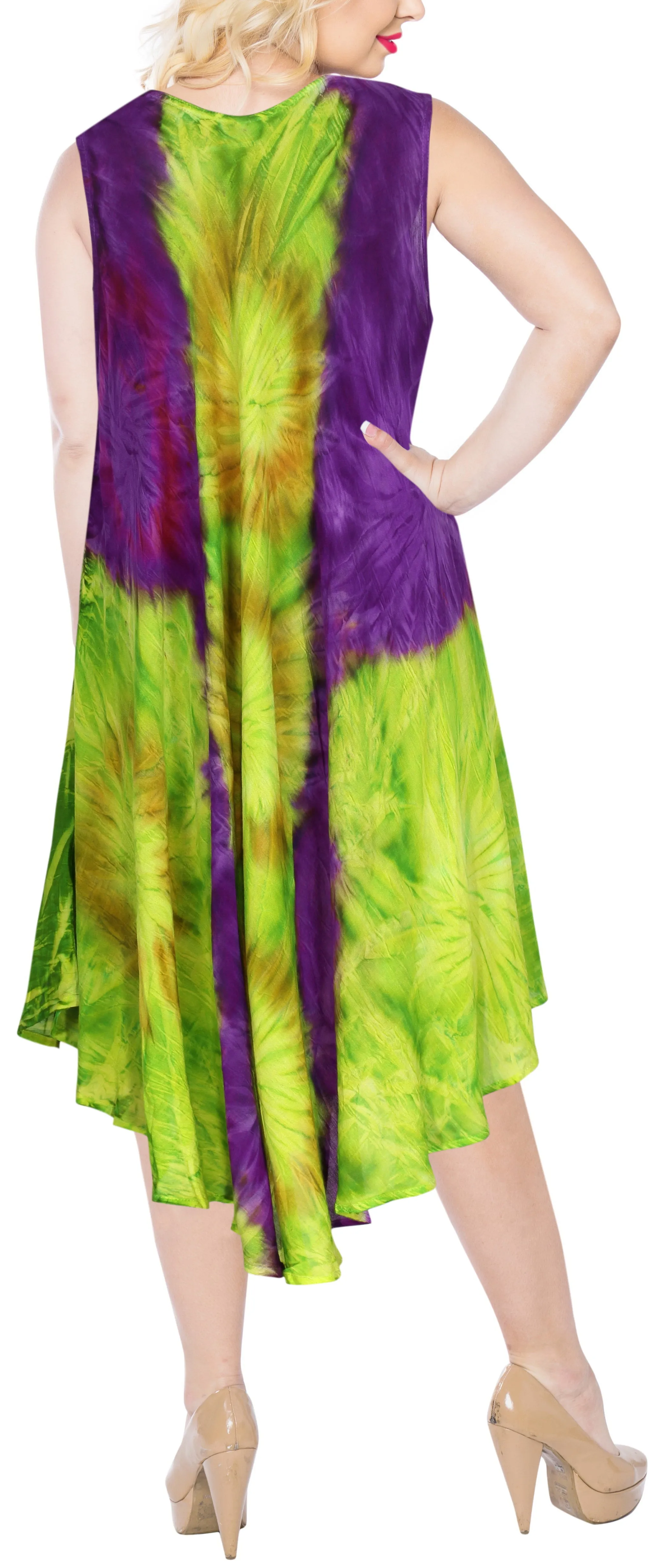 LA LEELA DRESS Beach Cover up Rayon Tie Dye Casual Tank Top Cover Up Violet_C102 OSFM 14-20W [L-2X]
