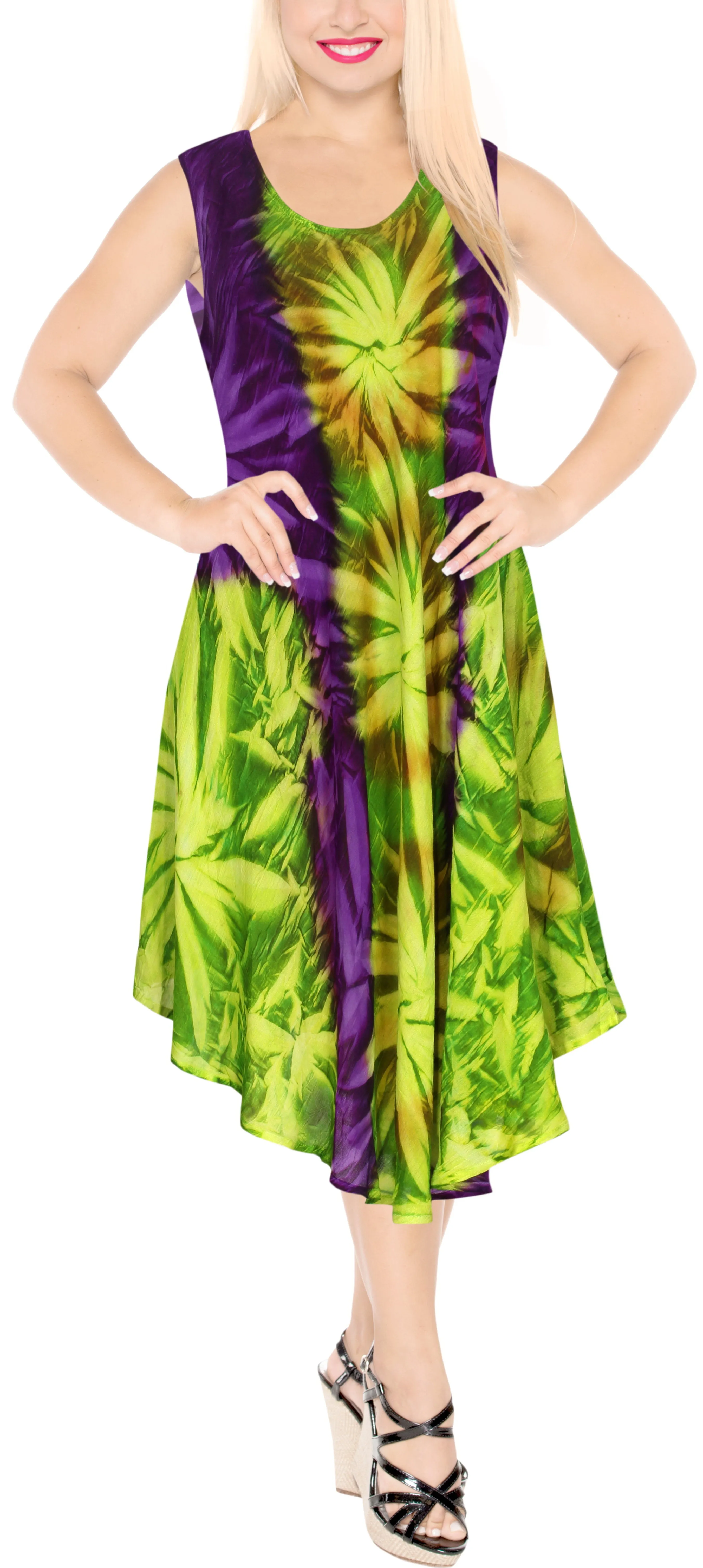 LA LEELA DRESS Beach Cover up Rayon Tie Dye Casual Tank Top Cover Up Violet_C102 OSFM 14-20W [L-2X]