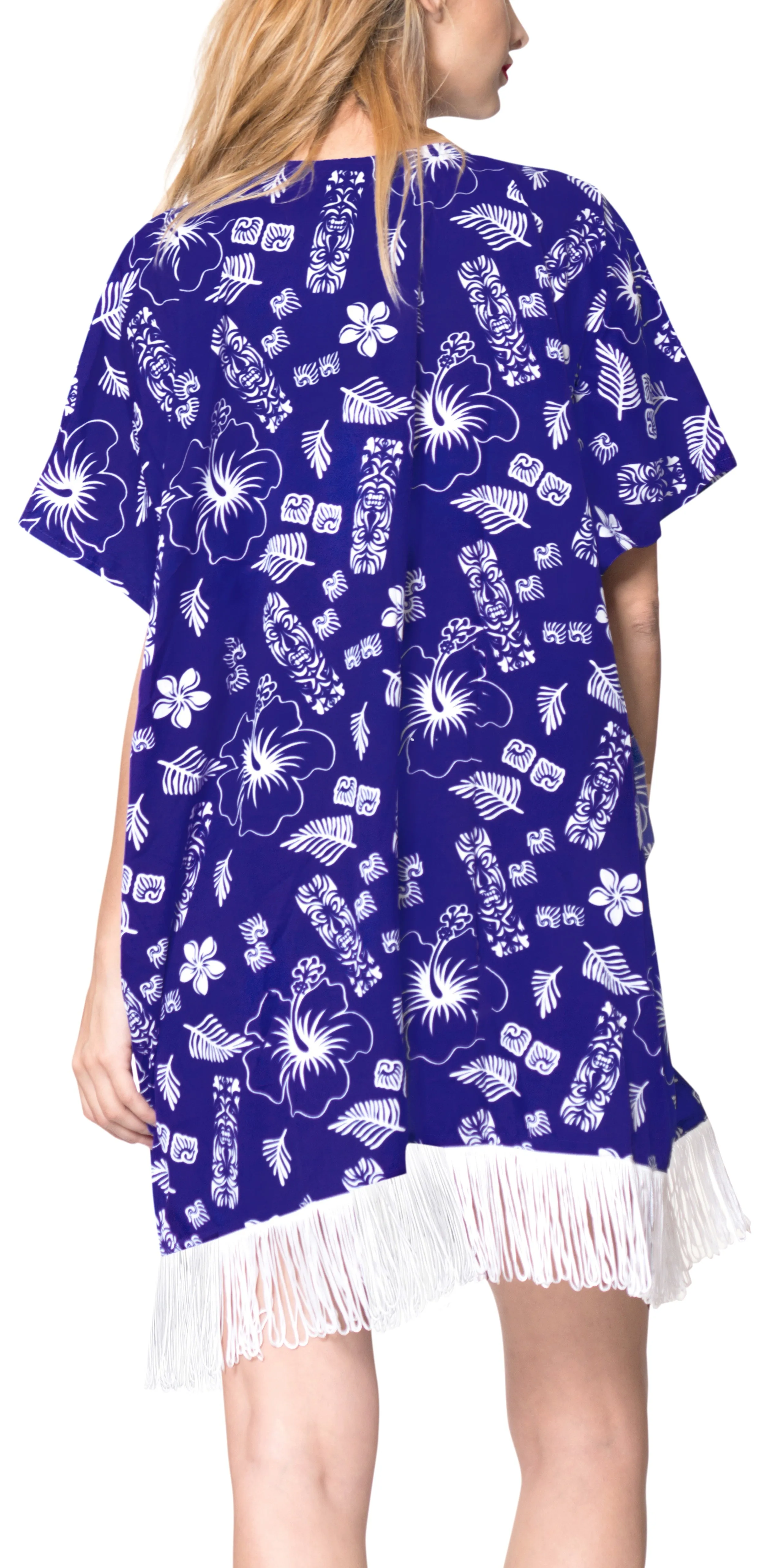 LA LEELA fabric Printed Spring Summer Kimono OSFM 14-18 [L-2X] Royal Blue_White
