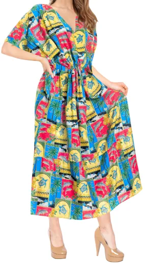 LA LEELA Lounge Caftan Likre Printed Resort Wear Kaftan Blouse Beach Dress Designer Cover ups Blood Red_K759