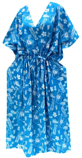 LA LEELA Lounge Caftan Likre Printed Resort Wear Kaftan Blouse Beach Dress Designer Cover ups Blue_I613