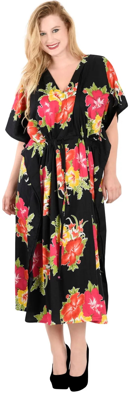 LA LEELA Lounge Caftan Likre Printed Resort Wear Kaftan Blouse Beach Dress Designer Cover ups Pink_H604