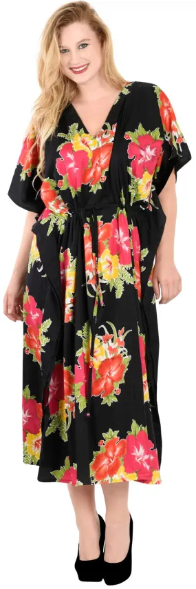 LA LEELA Lounge Caftan Likre Printed Resort Wear Kaftan Blouse Beach Dress Designer Cover ups Pink_H604