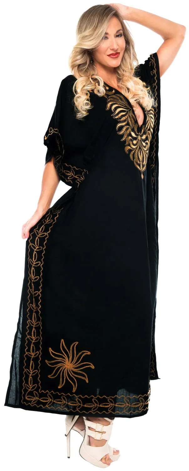 LA LEELA Lounge Rayon Solid Long Caftan Beach Dress Top Girls Black_957 OSFM 14-18W [L-2X]