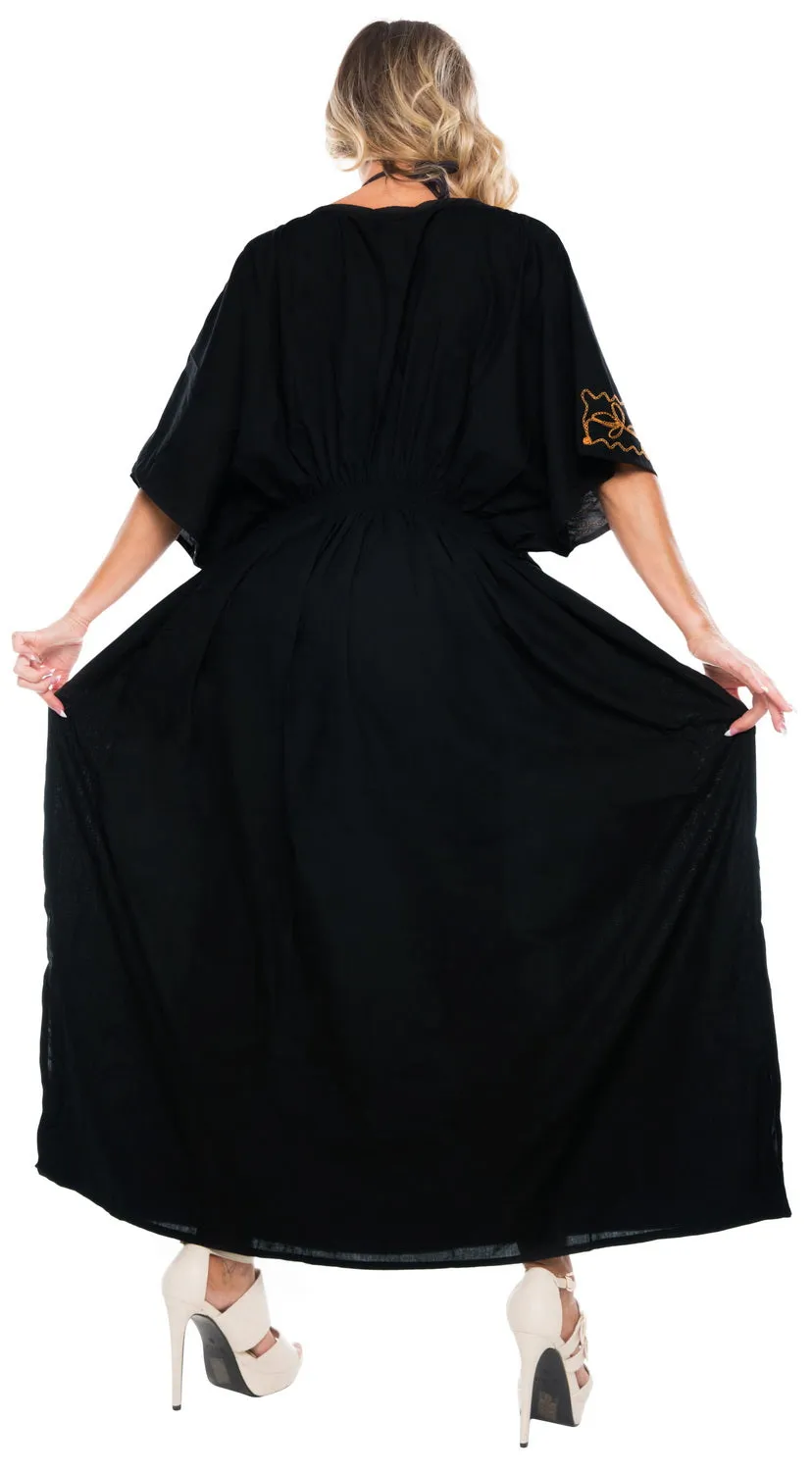 LA LEELA Lounge Rayon Solid Long Caftan Beach Dress Top Girls Black_957 OSFM 14-18W [L-2X]