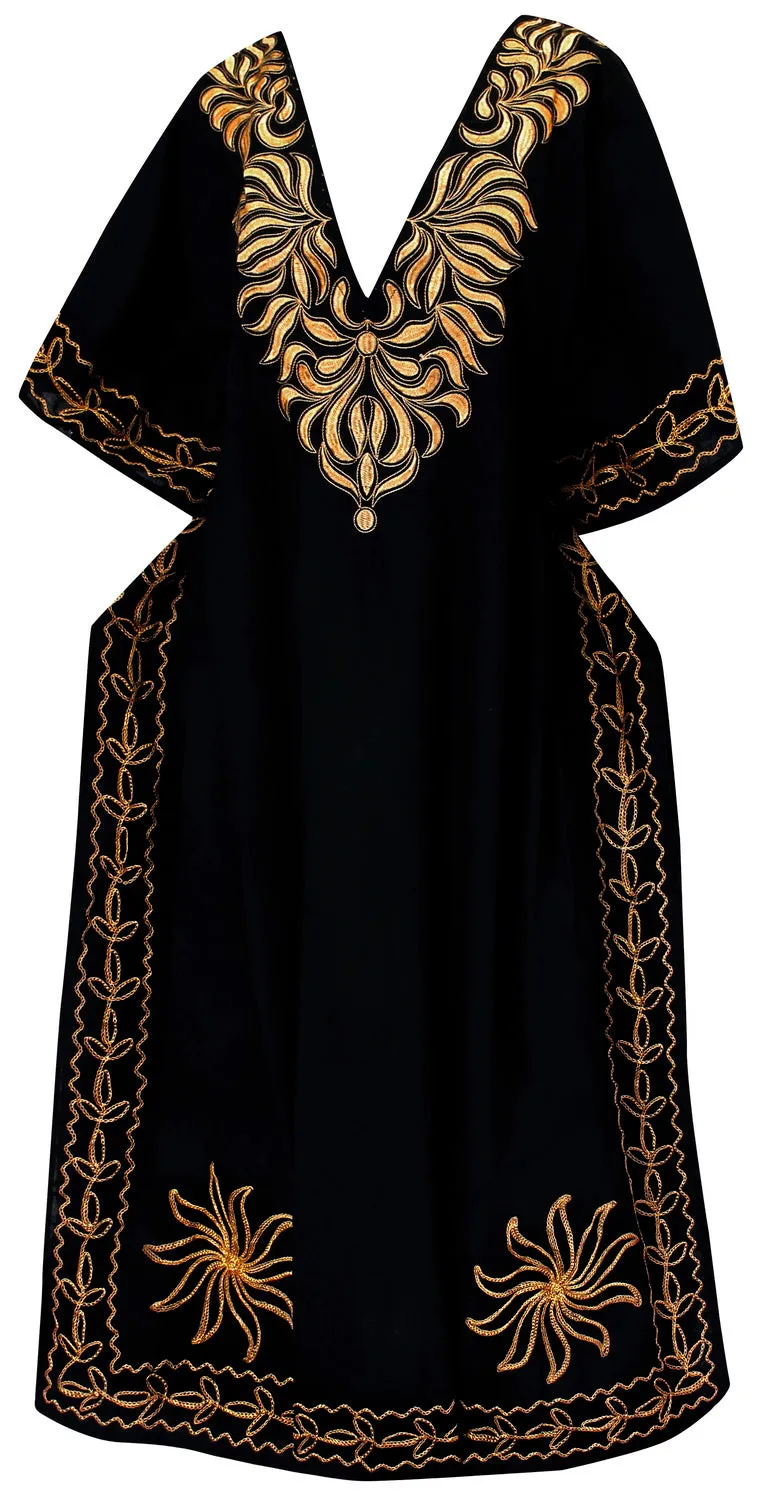 LA LEELA Lounge Rayon Solid Long Caftan Beach Dress Top Girls Black_957 OSFM 14-18W [L-2X]