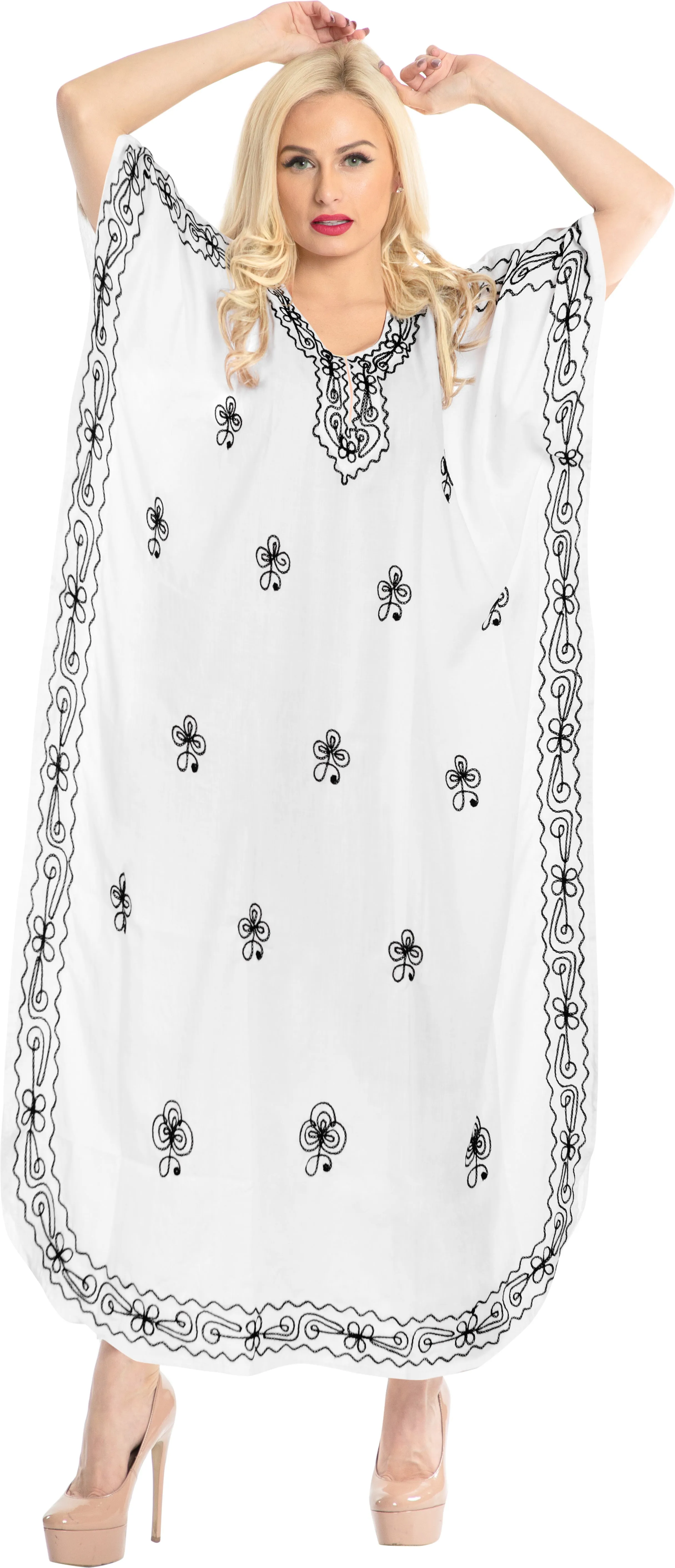 LA LEELA Lounge Rayon Solid Long Caftan Nightgown Women OSFM 14-18W [L- 2X] Ghost White_P732