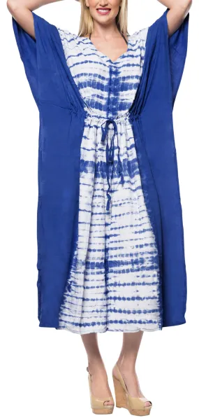 LA LEELA Lounge Rayon Tie_Dye Long Caftan Women's Royal Blue_1381 OSFM 14-32W [L-5X]