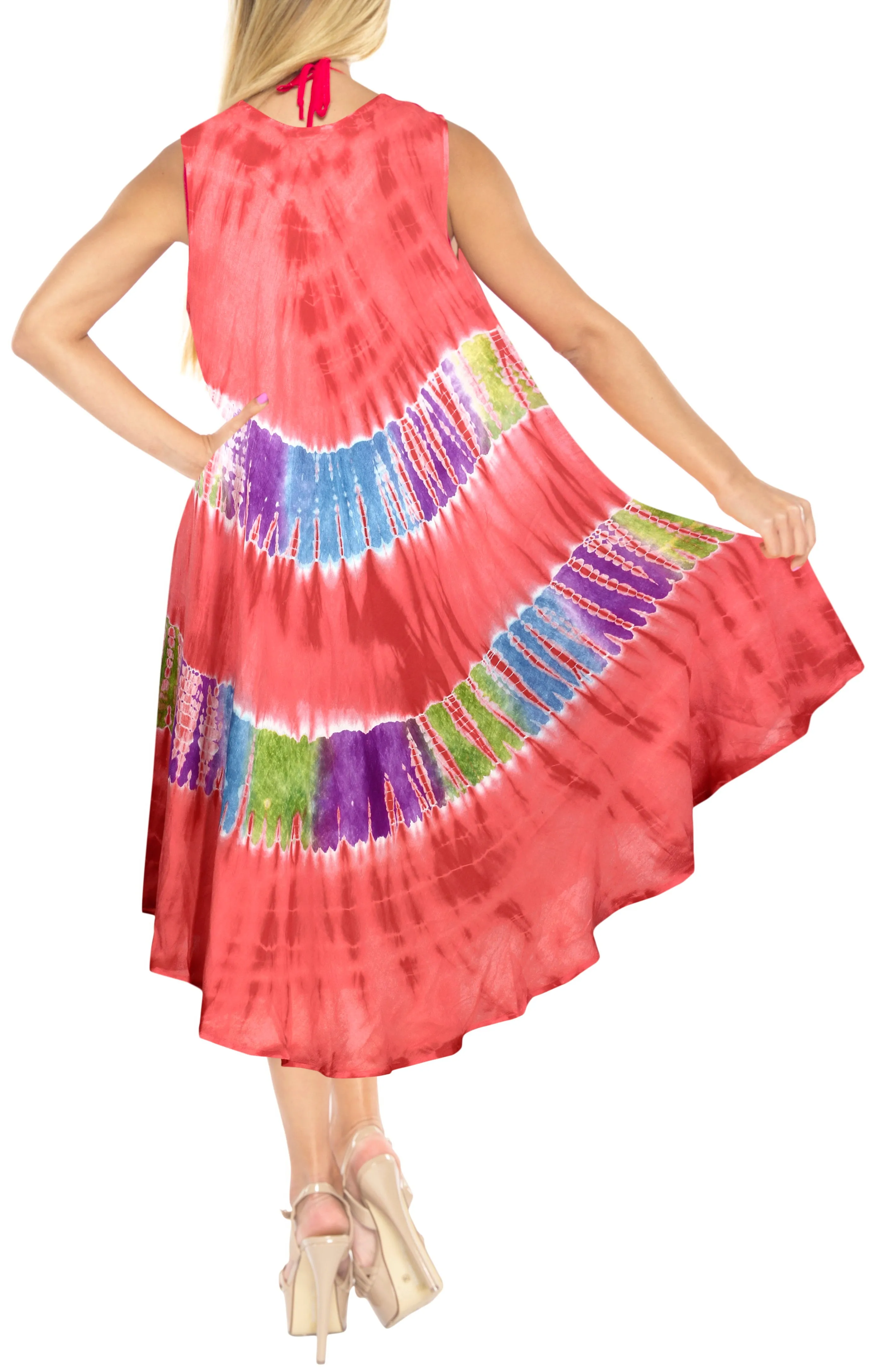 LA LEELA Palm Tree Tie Dye Sleeveless Beach Dress OSFM 14-20W [L- 2X]Peach_3690 Peach_A105