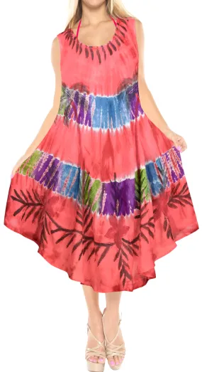 LA LEELA Palm Tree Tie Dye Sleeveless Beach Dress OSFM 14-20W [L- 2X]Peach_3690 Peach_A105