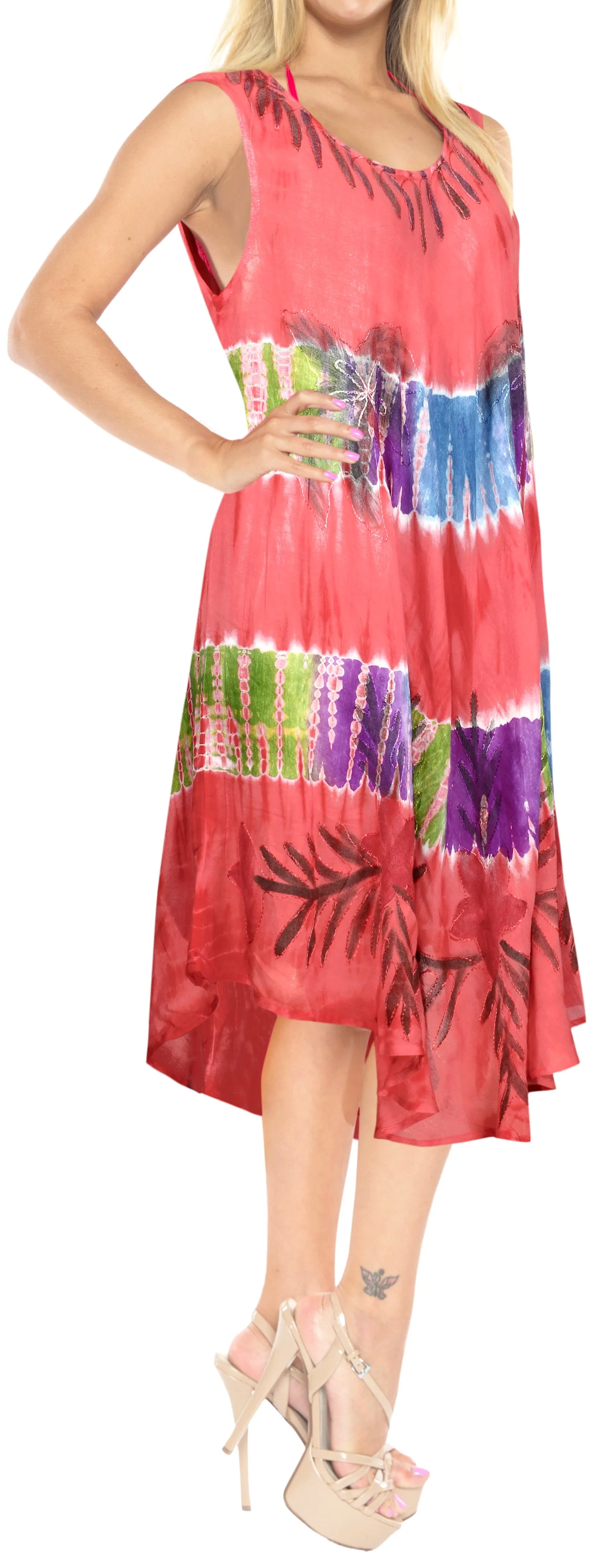 LA LEELA Palm Tree Tie Dye Sleeveless Beach Dress OSFM 14-20W [L- 2X]Peach_3690 Peach_A105