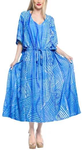 LA LEELA Rayon Tie_Dye Caftan Beach dress Ladies Royal Blue_1373 OSFM 14-32W