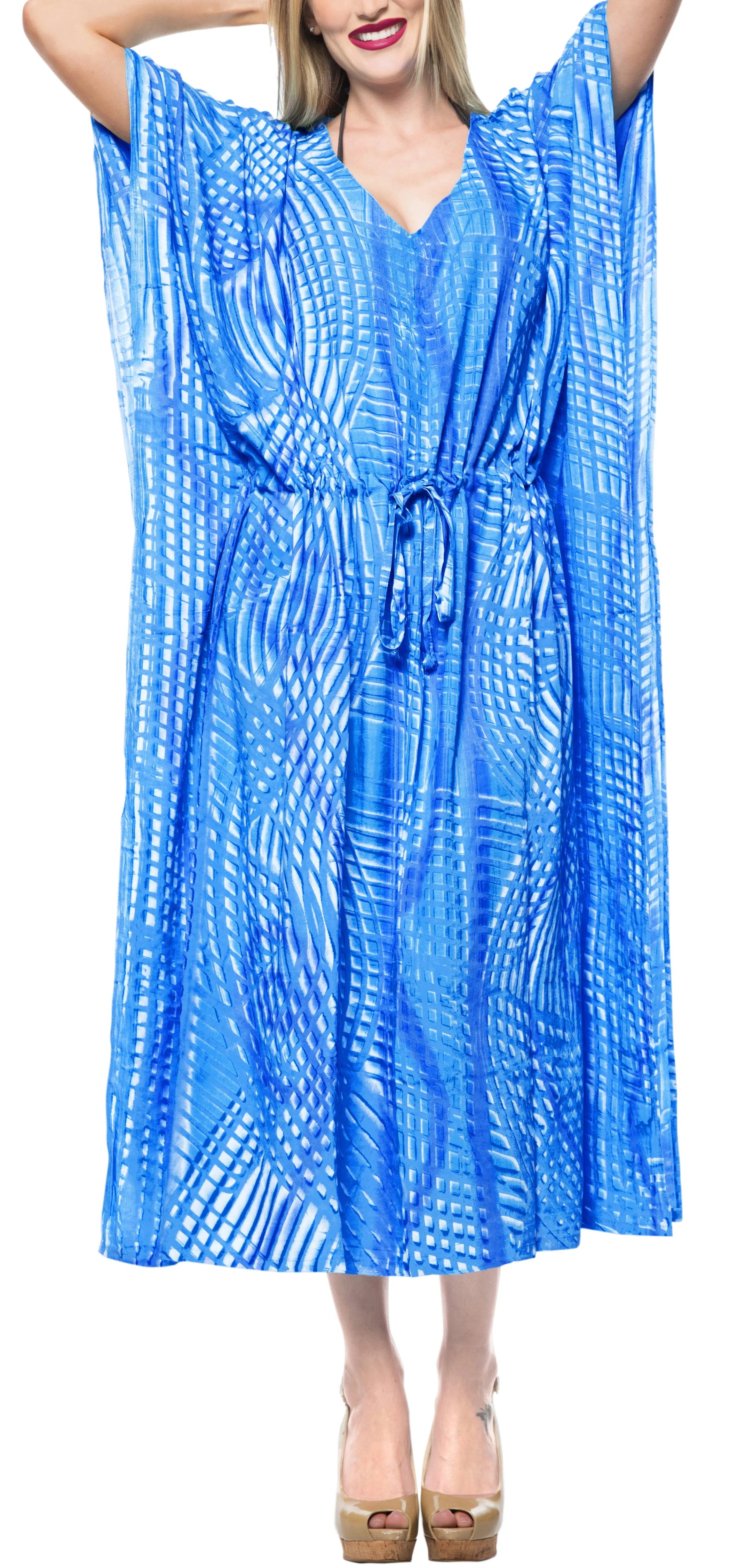 LA LEELA Rayon Tie_Dye Caftan Beach dress Ladies Royal Blue_1373 OSFM 14-32W