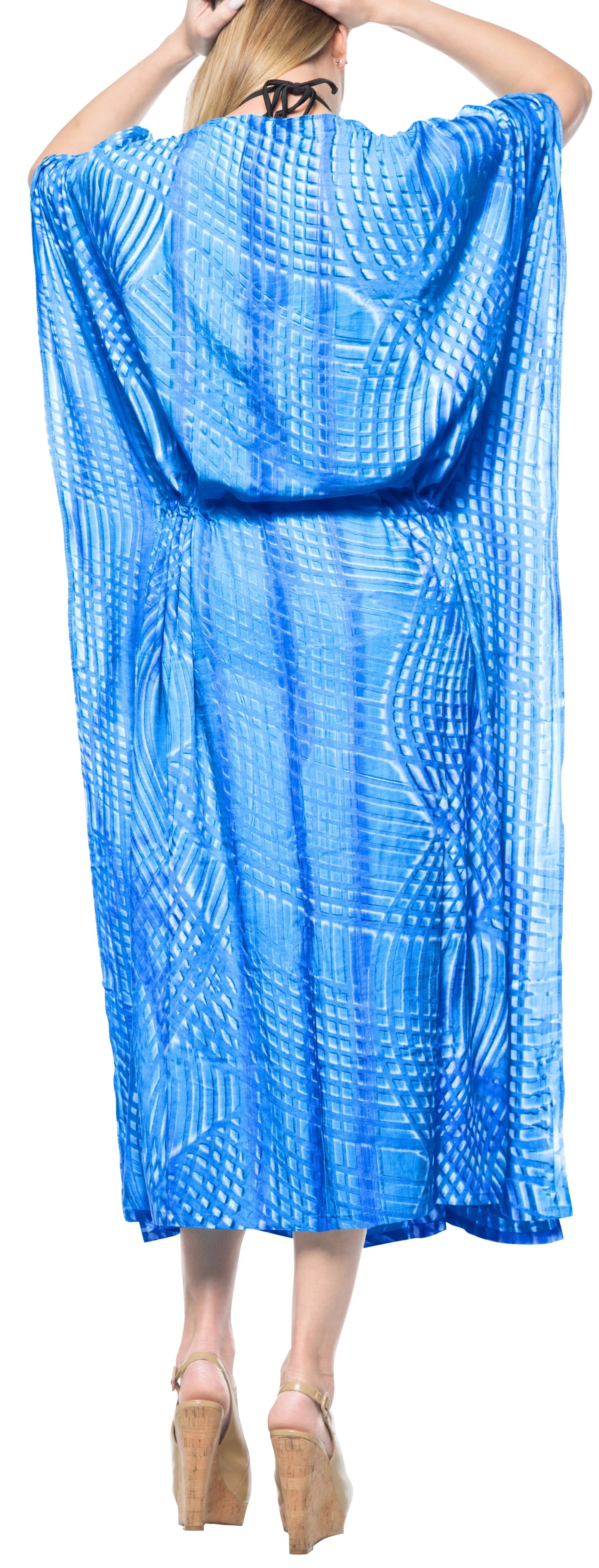 LA LEELA Rayon Tie_Dye Caftan Beach dress Ladies Royal Blue_1373 OSFM 14-32W