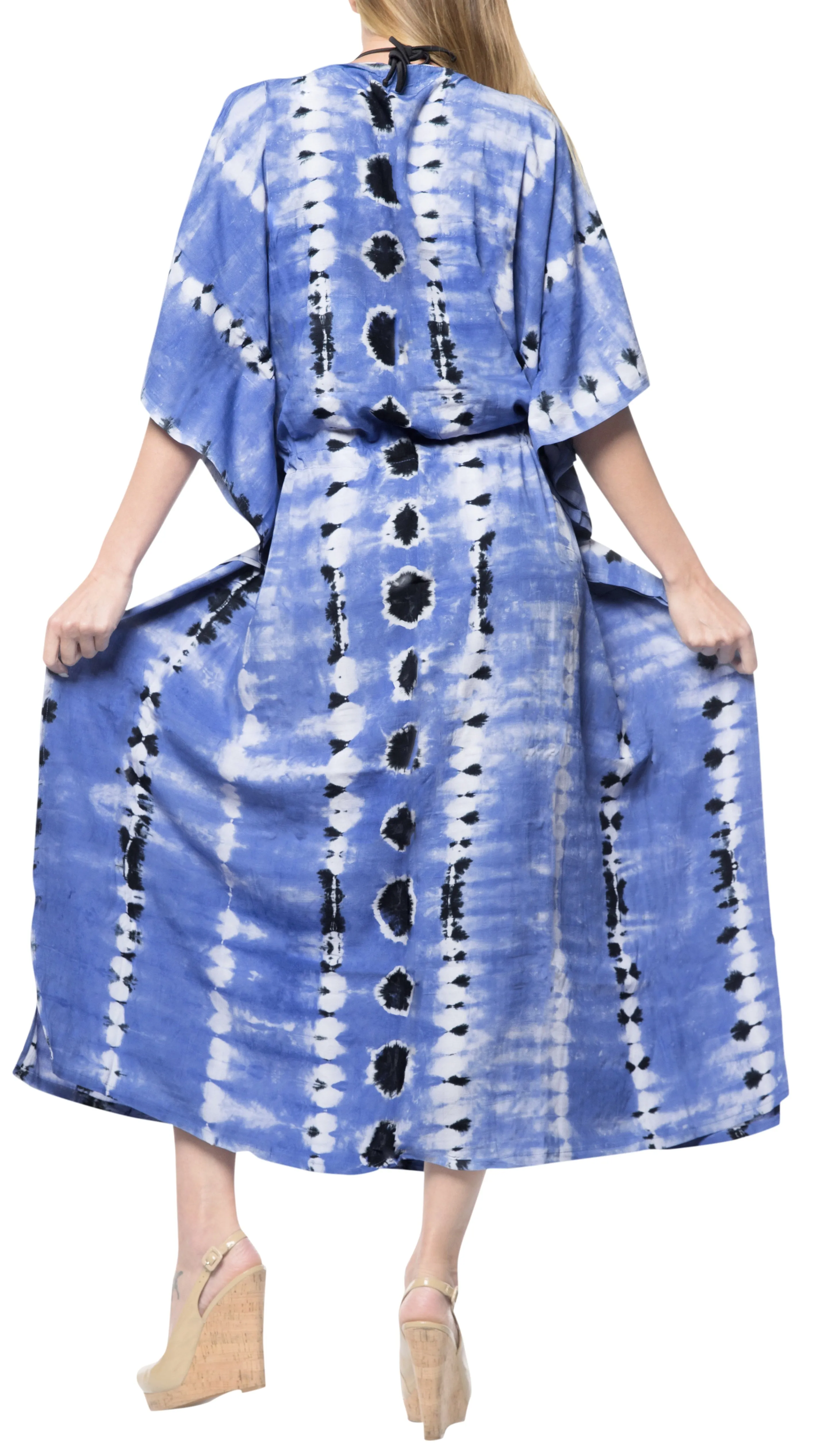 LA LEELA Rayon Tie_Dye Caftan Beach Dress Top Royal Blue_1370 OSFM 14-32W [L-5X]