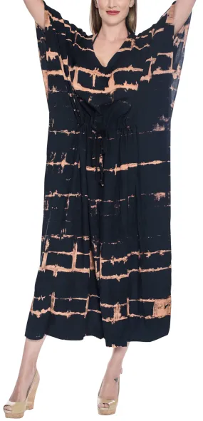 LA LEELA Rayon Tie_Dye Caftan Beach dress Vacation Top Black_1387 OSFM 14-32W