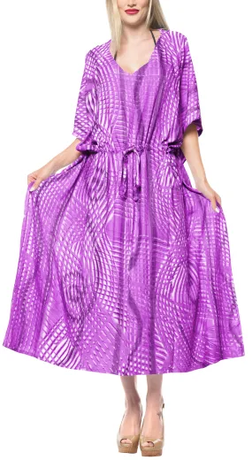 LA LEELA Rayon Tie_Dye Caftan Beach Dress Women Purple_1377 OSFM 14-32W