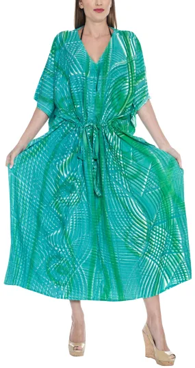 LA LEELA Rayon Tie_Dye Caftan Beach dress Women's Sea Green_1378 OSFM 14-32W